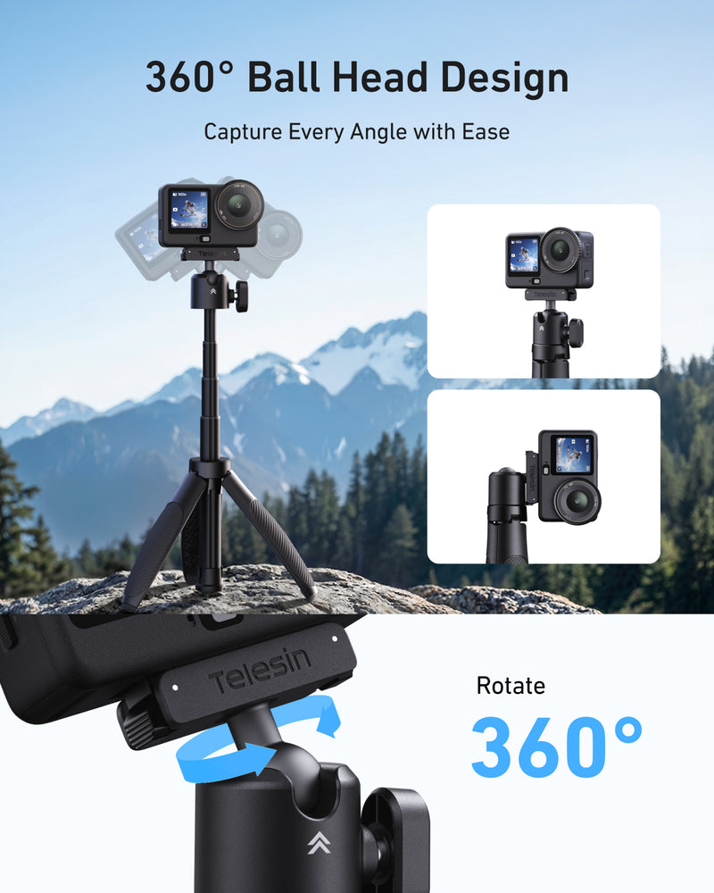 Telesin Mini Selfie Stick with Dual-Direction Magnetic Quick Release