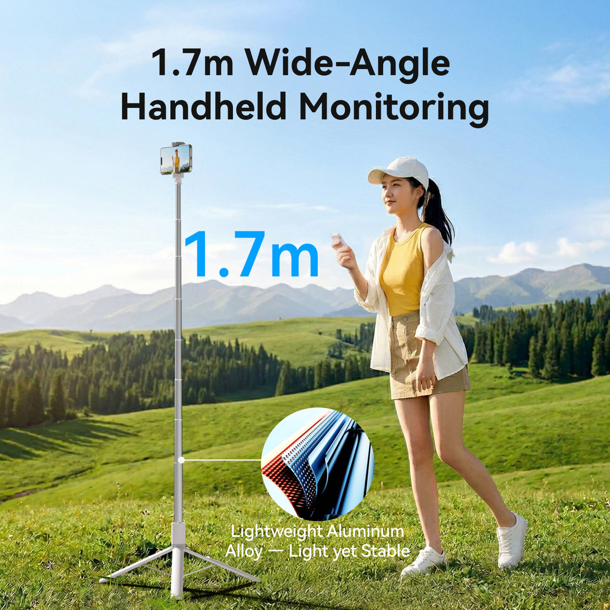 Telesin 1.7m Portable Selfie Stick Tripod with Screen Mirroring