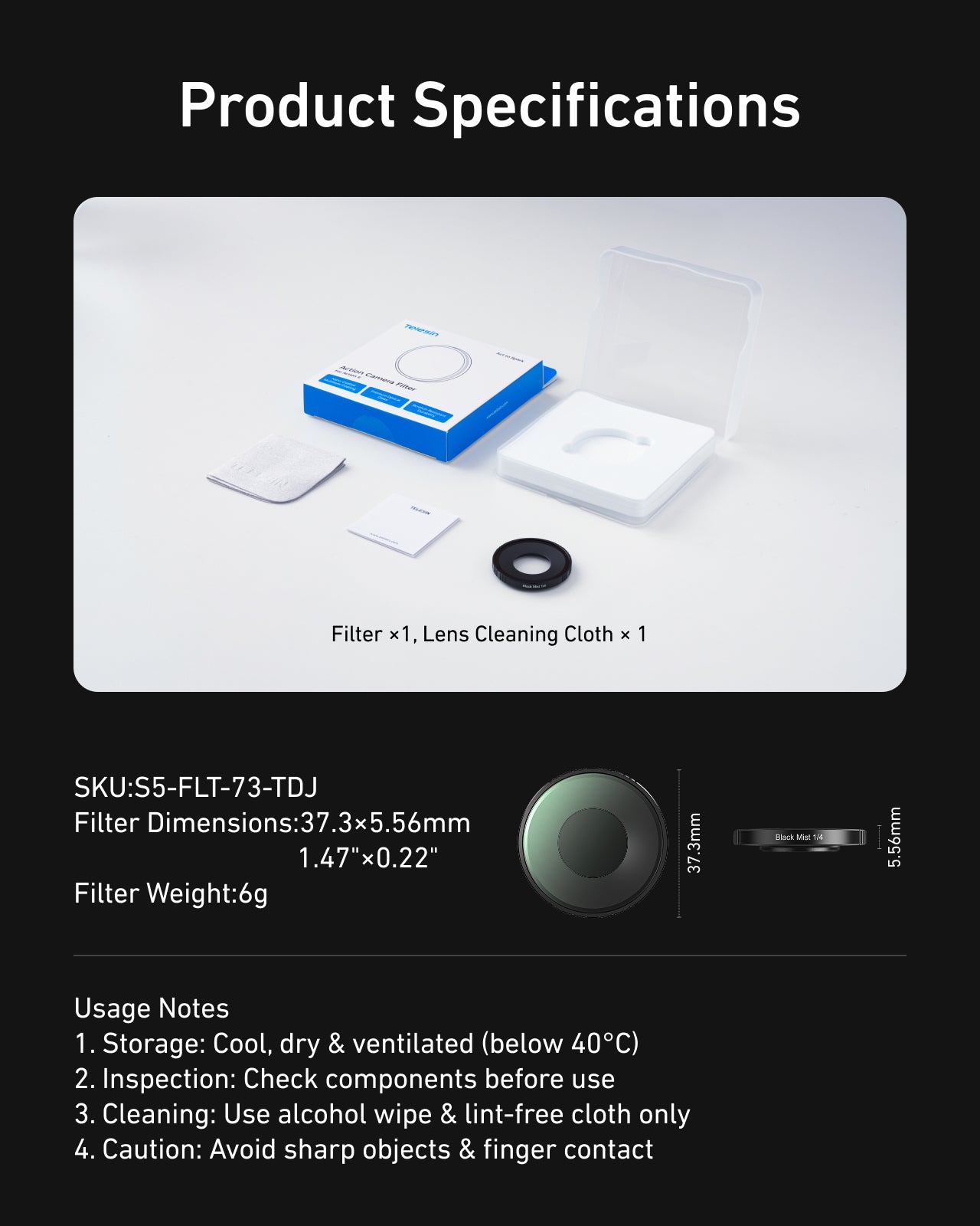 Telesin Black Diffusion 1/4 Filter for Action 6
