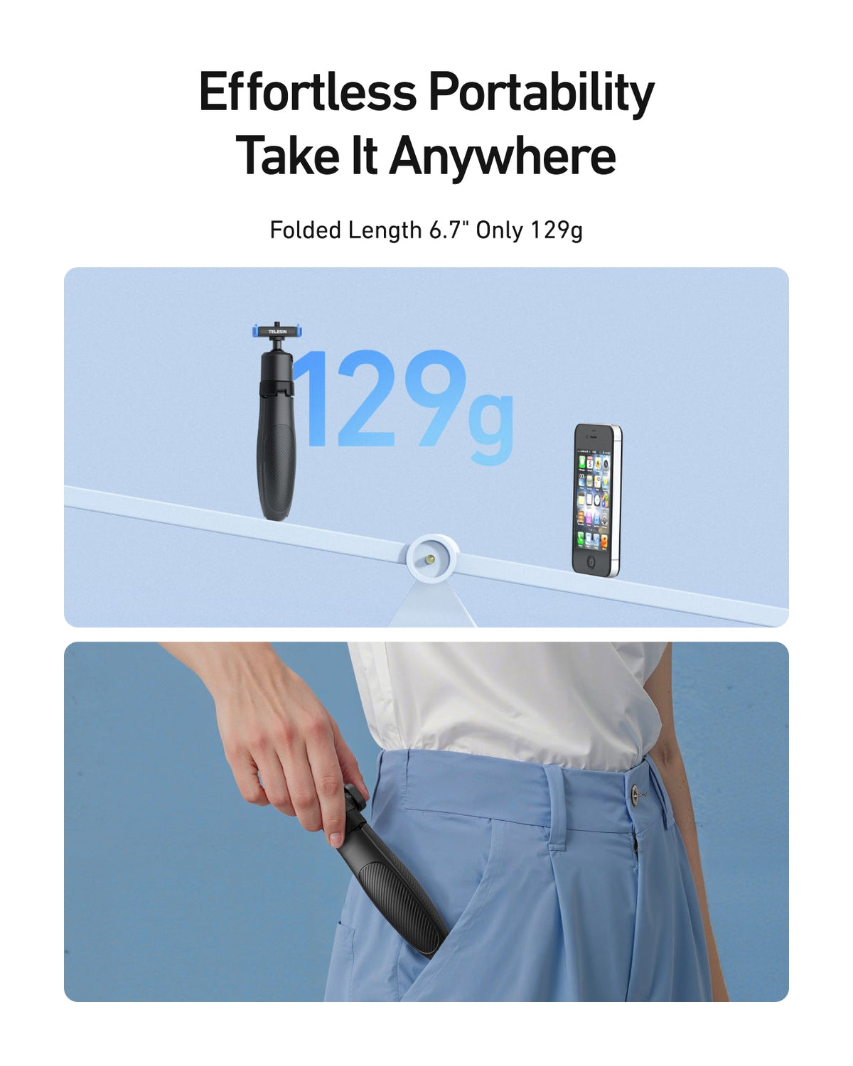 Mini Selfie Stick for GoPro 13 telesinstore