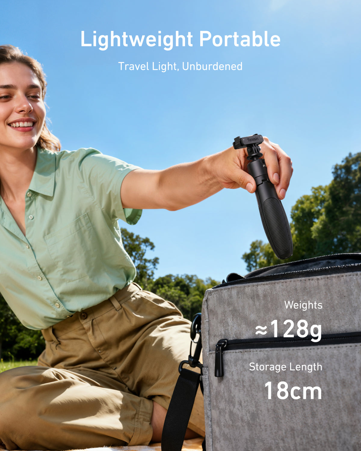 Telesin Mini Selfie Stick with Dual-Direction Magnetic Quick Release