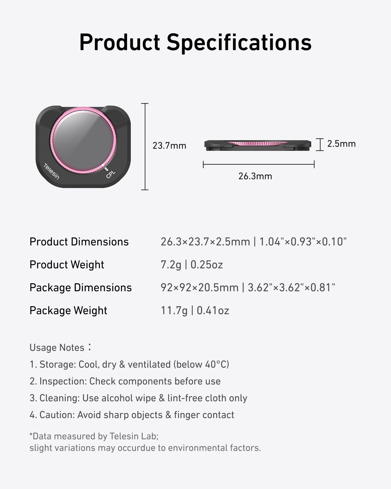 Telesin Luna Pro Filter Kit CPL| VND | Black Diffusion 1/4