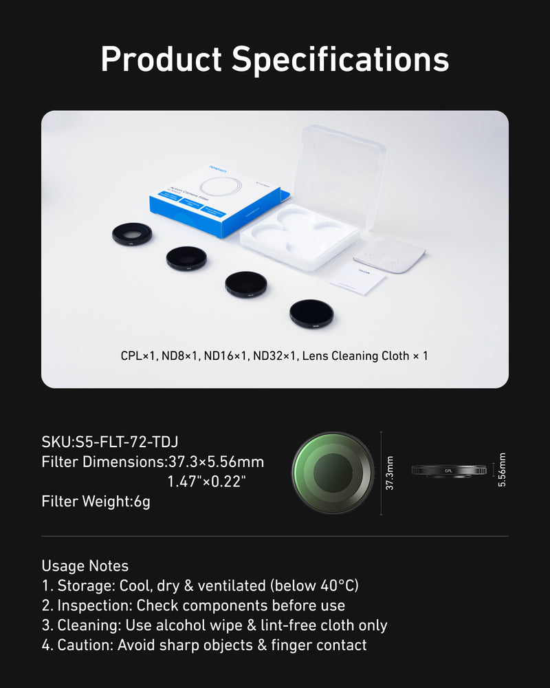 Telesin Filter Kits (CPLIND8|ND16|ND32) for Action 6