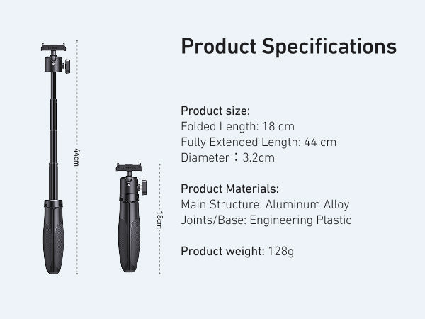 Telesin Mini Selfie Stick with Dual-Direction Magnetic Quick Release