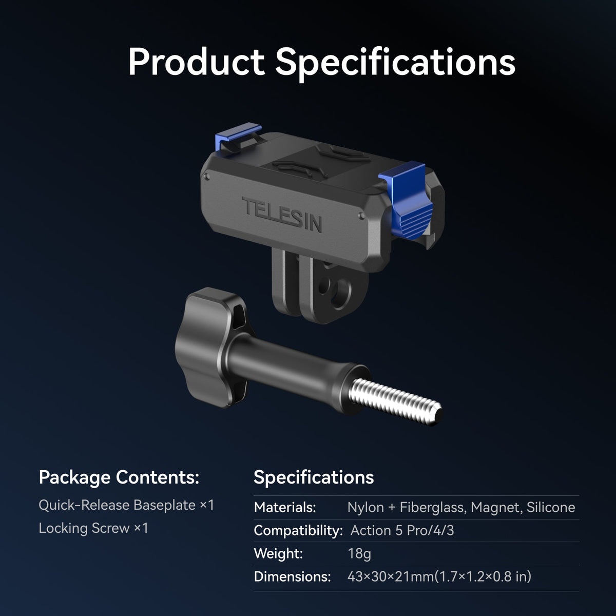 TELESIN Quick-Detach Mount For Action 5/4/3 telesinstore