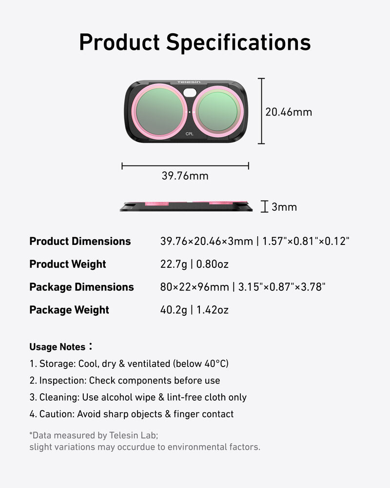 Telesin CPL+VND+1/4 Black Diffusion Filter Kit for Insta360 Luna Ultra
