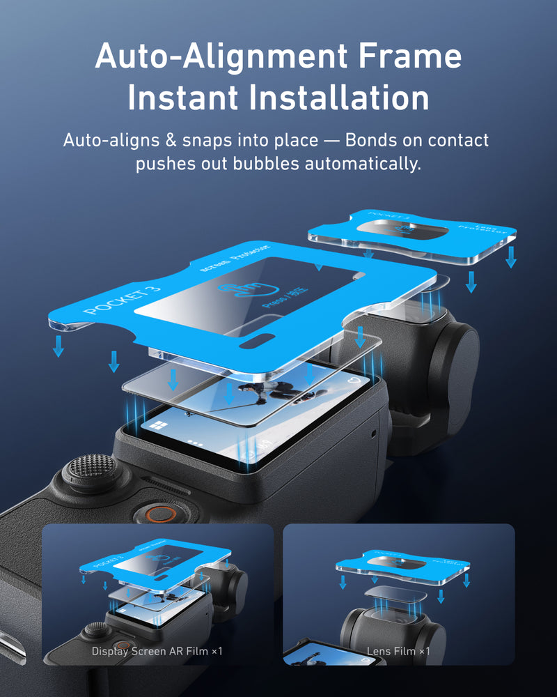DJI Pocket 3 demo showing reduced reflections with TELESIN anti-reflection screen protector applied