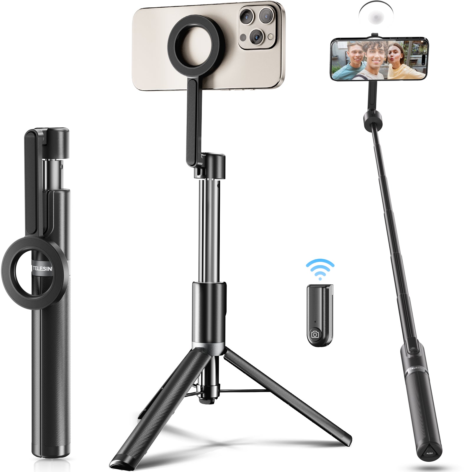 TELESIN 1.3m Magnetic Remote Control Selfie Stick for Phones