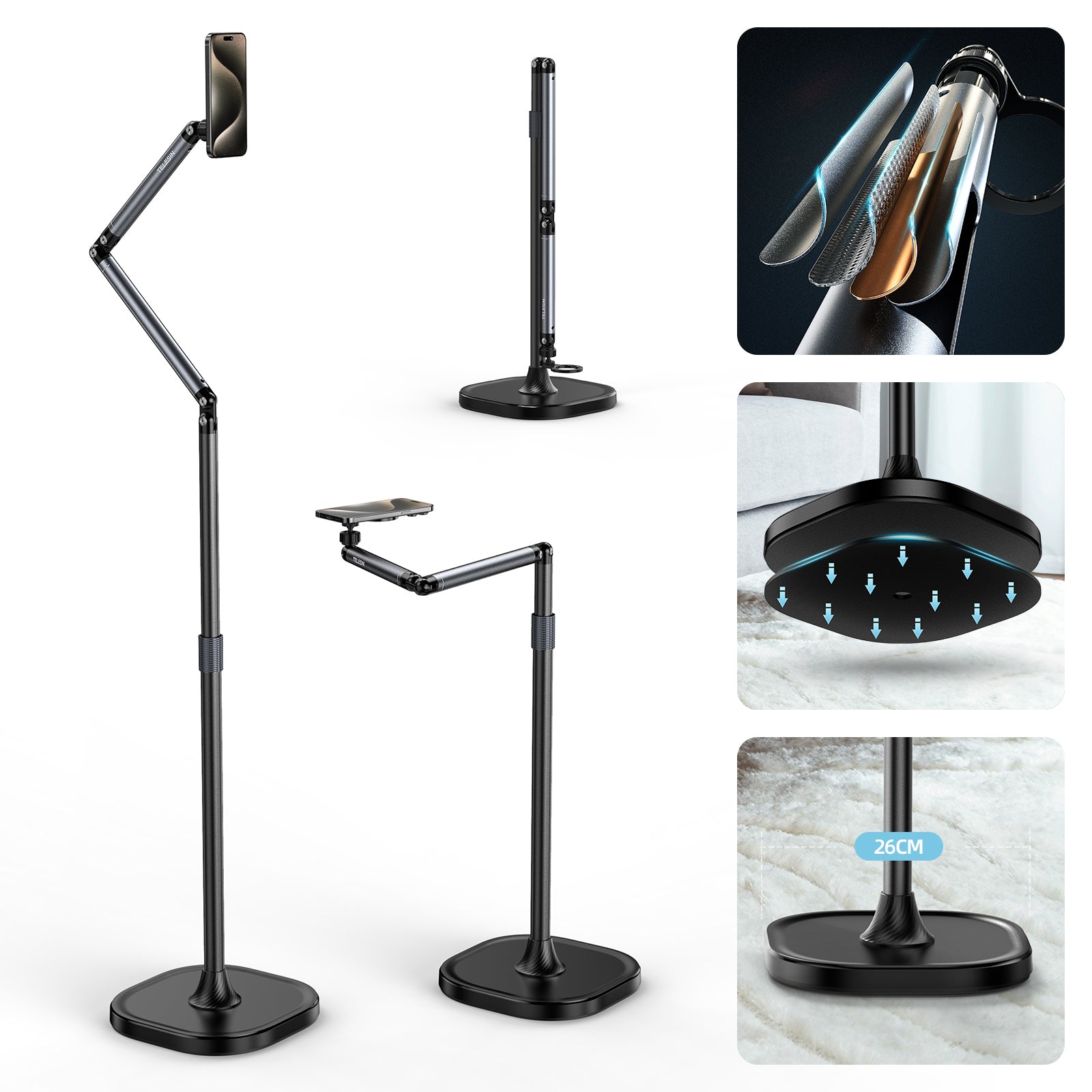 TELESIN mobile video/live shooting magnetic floor  stand telesinstore