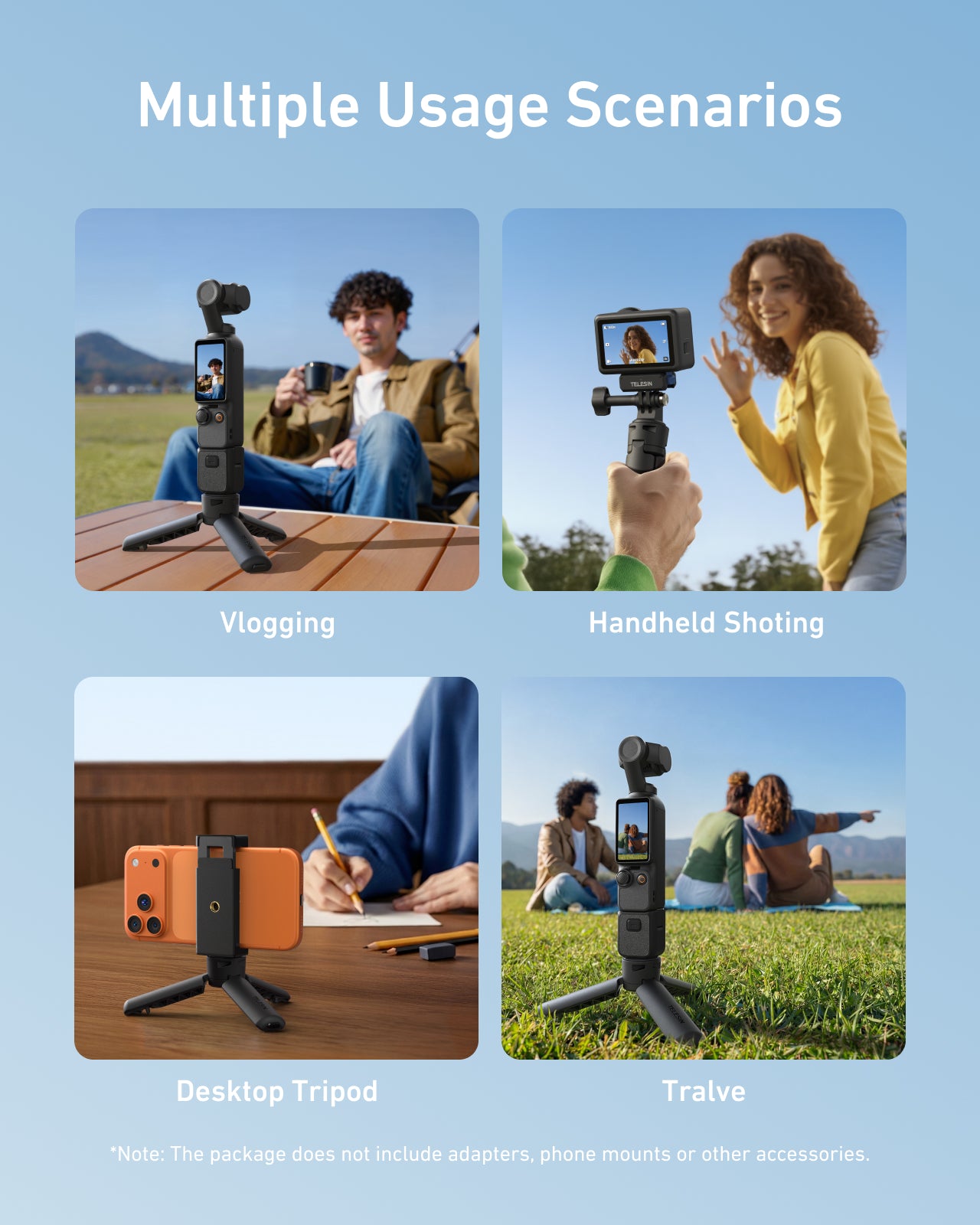 Telesin Mini Portable Tripod & Grip 2-in-1 for Osmo Pocket 4/3