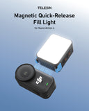 TELESIN Magnetic Quick-Release Fill Light illuminating a vlogger in low-light indoor environment