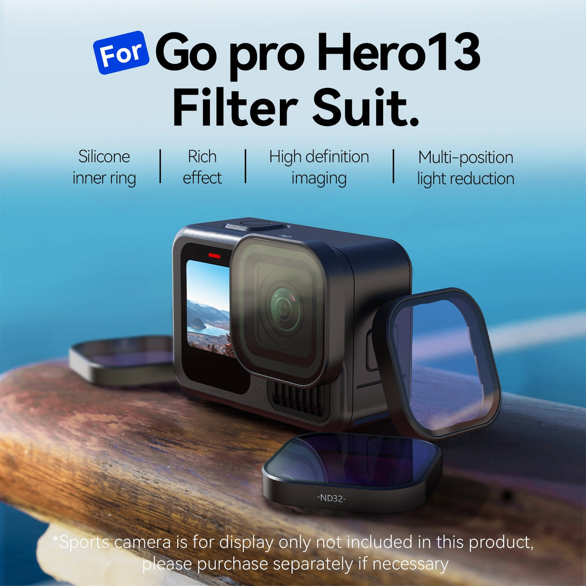 Complete TELESIN GoPro Hero 13 CPL and ND8 ND16 ND32 ND64 filter set laid out with storage case