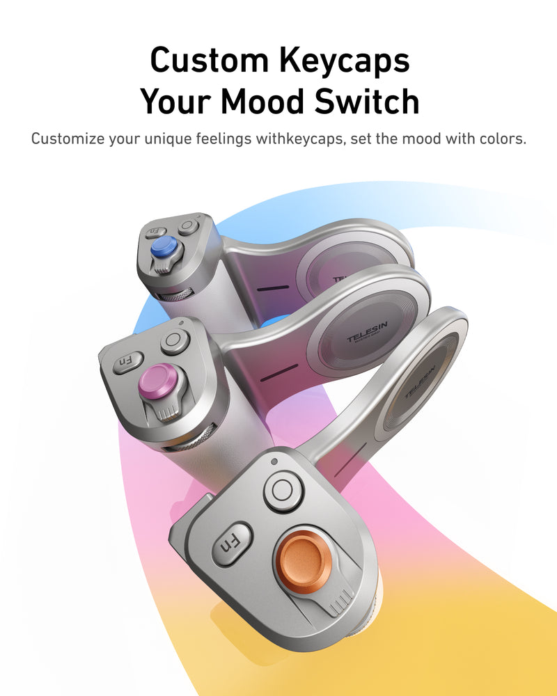 Close-up of TELESIN Magnetic Pro Shot Imaging Camera Grip showing ergonomic phone grip design and shutter button