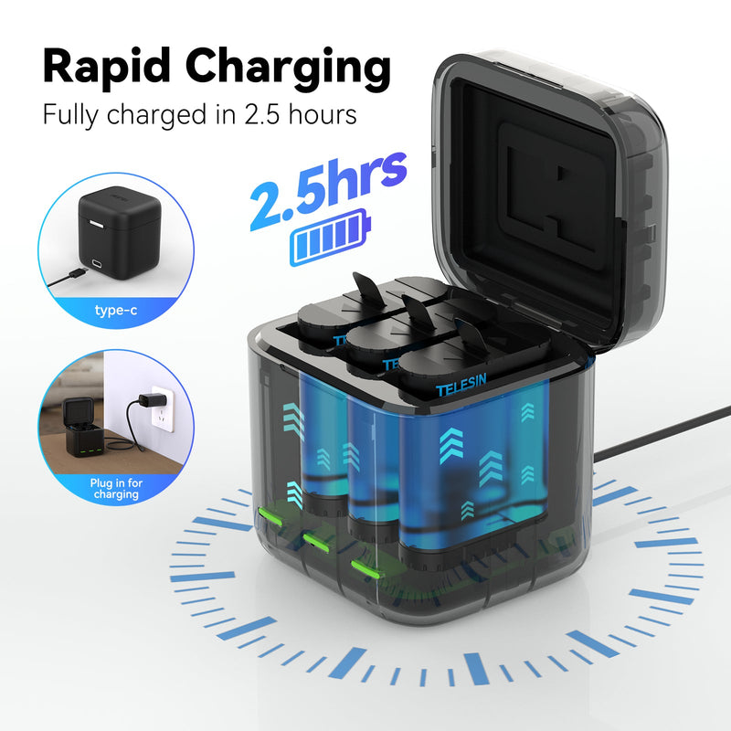 Charging Case with 2 Batteries  for Hero 9-12 TELESIN