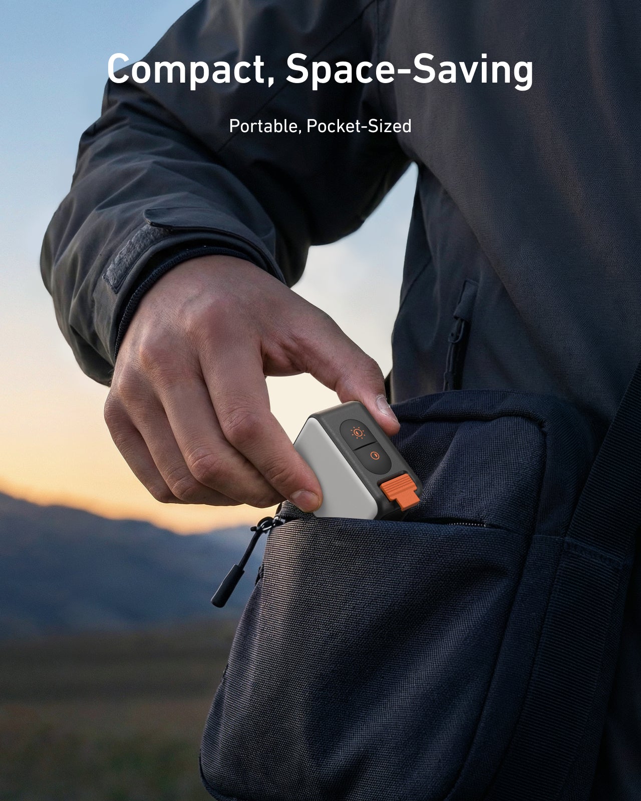 TELESIN Magnetic Quick-Release Fill Light in use during outdoor shoot, with IPX5 waterproof feature highlighted