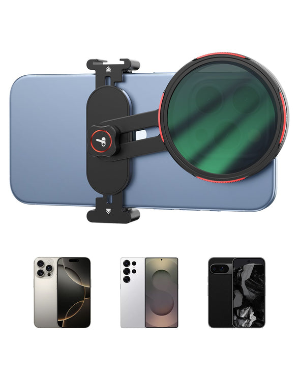 TELESIN Phone Filters Mount securely holding iPhone 14 Pro with adjustable angle for stable filming