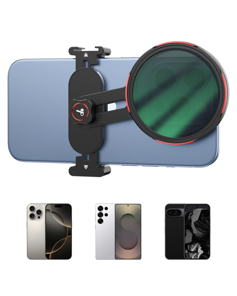 TELESIN Phone Filters Mount securely holding iPhone 14 Pro with adjustable angle for stable filming