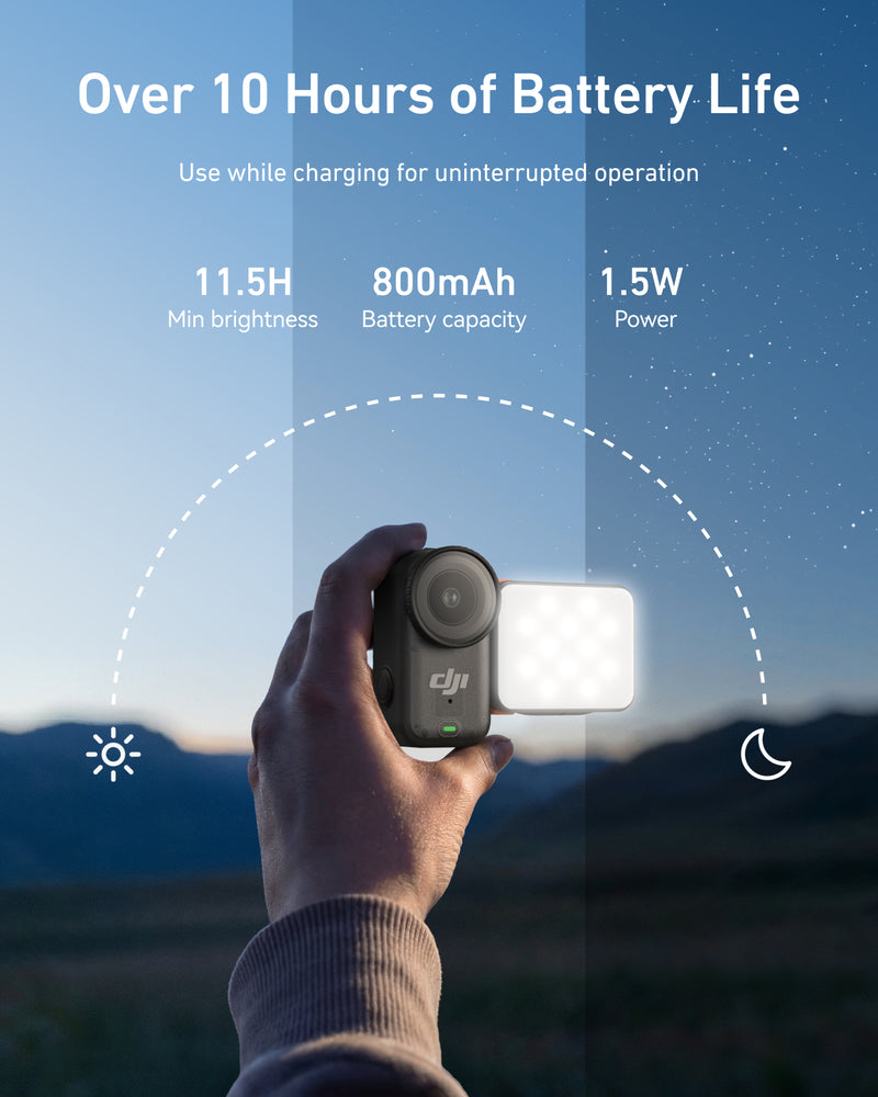 TELESIN Magnetic Quick-Release Fill Light mounted on GoPro camera with adjustable brightness for perfect shot
