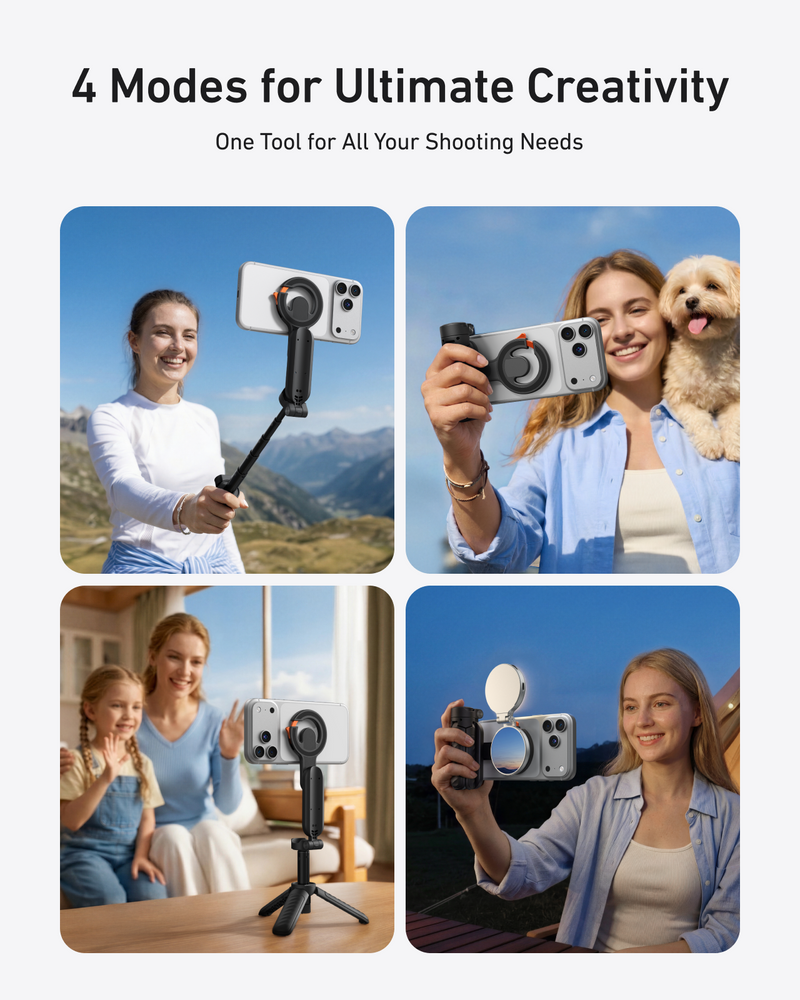 Telesin 4-in-1 Magnetic Selfie Stick with Carabiner