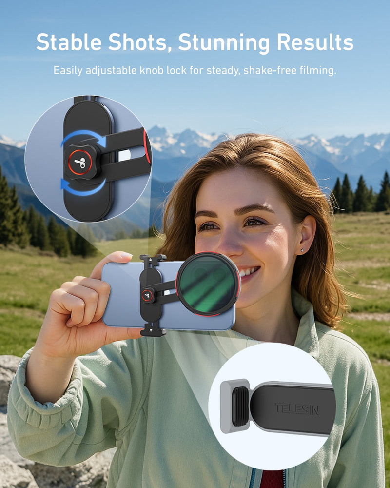 TELESIN Phone Filters Mount with secure locking mechanism for stable shots during action filming