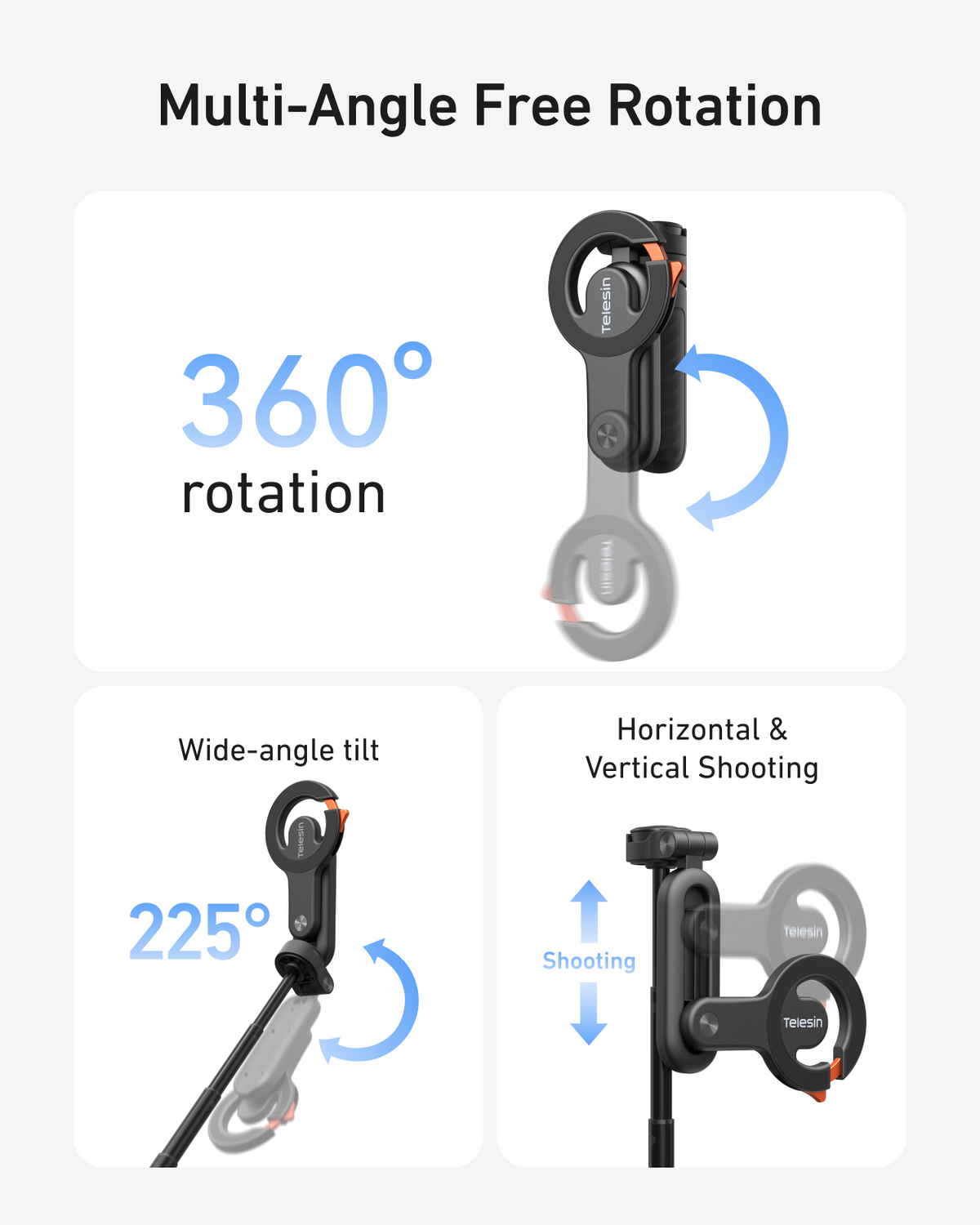 Telesin 4-in-1 Magnetic Selfie Stick with Carabiner