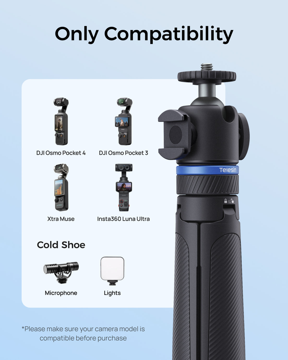 Telesin 65cm Quick-Release Tripod with 1/4" Screw For Pocket3\4\4P