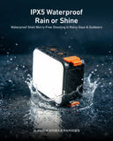 TELESIN Magnetic Quick-Release Fill Light providing consistent light on outdoor filming set in rainy weather