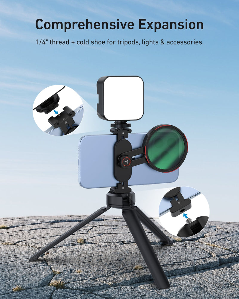 TELESIN Phone Filters Mount with adjustable filter attached for creative photography and video effects