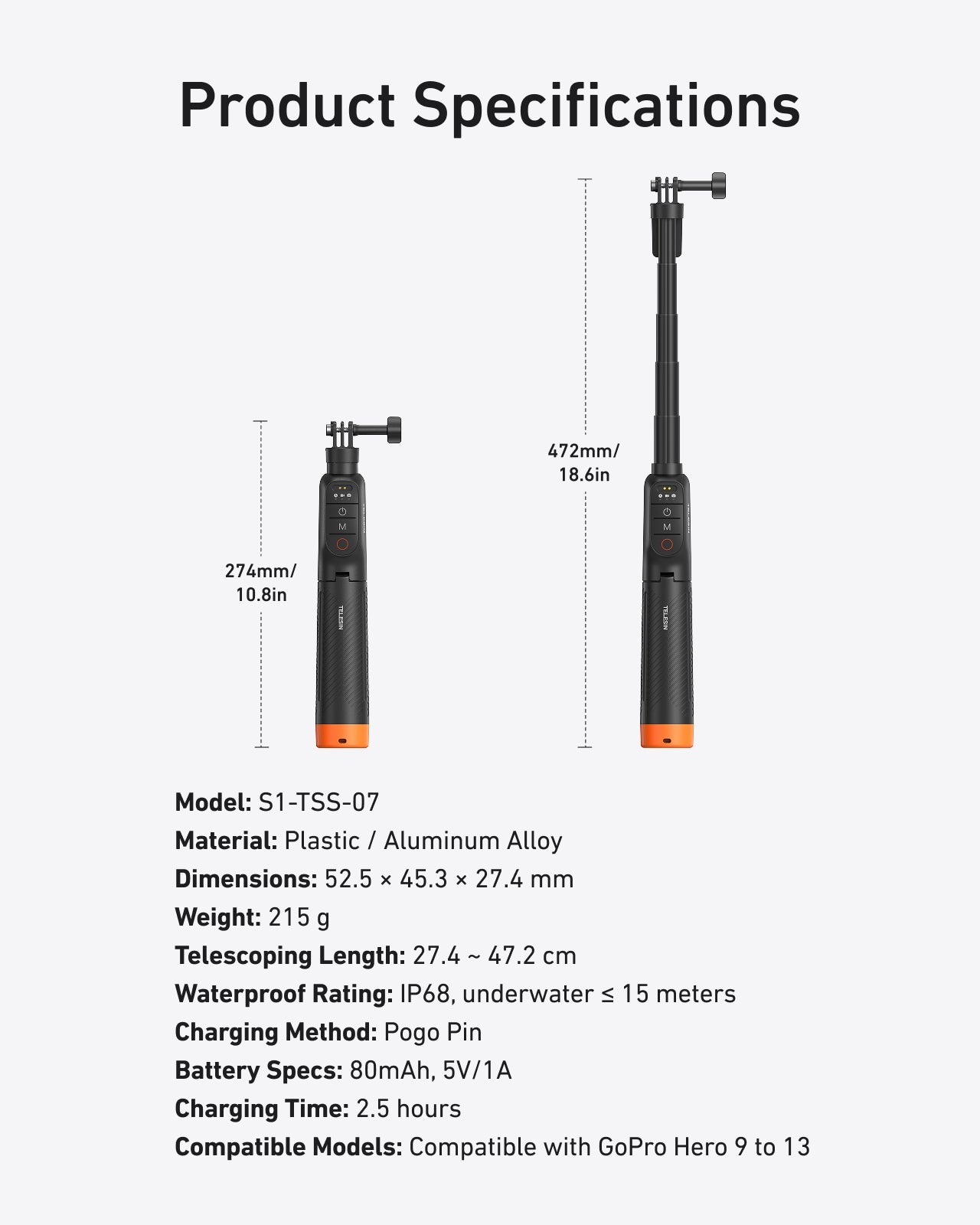 TELESIN Bluetooth Underwater Selfie Stick Tripod for GoPro telesinstore