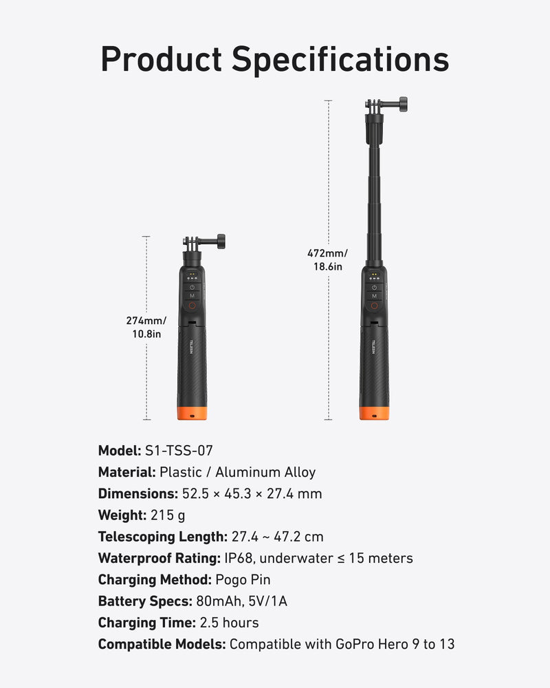 TELESIN Bluetooth Underwater Selfie Stick Tripod for GoPro telesinstore