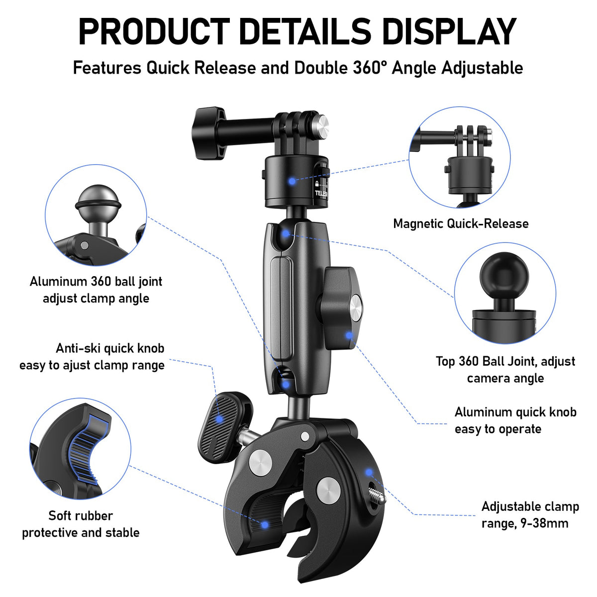 TELESIN Quick Release Universal Clamp Mount TELESIN