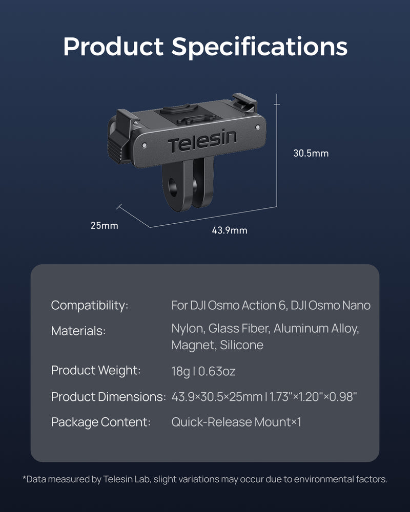 Telesin Dual-Direction Magnetic Quick-Release Base for DJI Osmo Action 6
