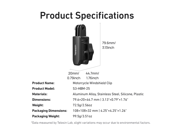Telesin Motorcycle Windshield Camera Mount