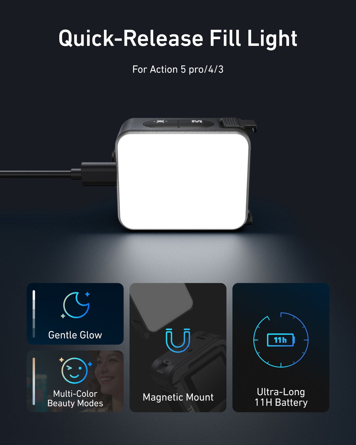 Telesin Quick-Release Fill Light For Action 5 pro/4/3 telesinstore