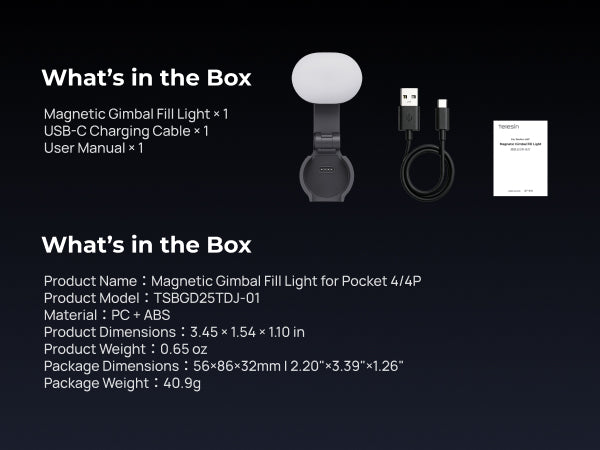 Telesin Magnetic Gimbal Fill Light for Pocket 4/4P