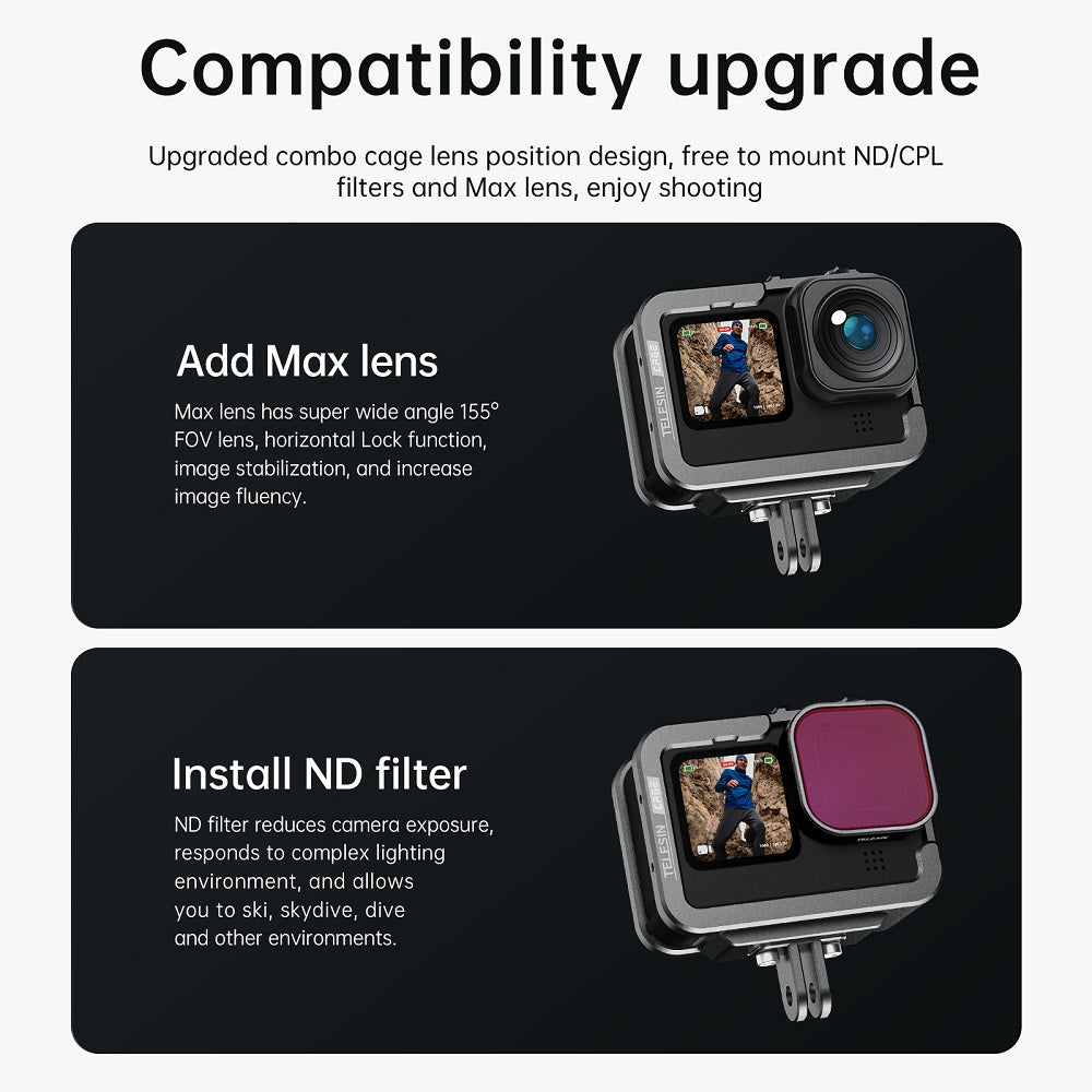 TELESIN Metal Cage Vertical Frame for GoPro 11/10/9