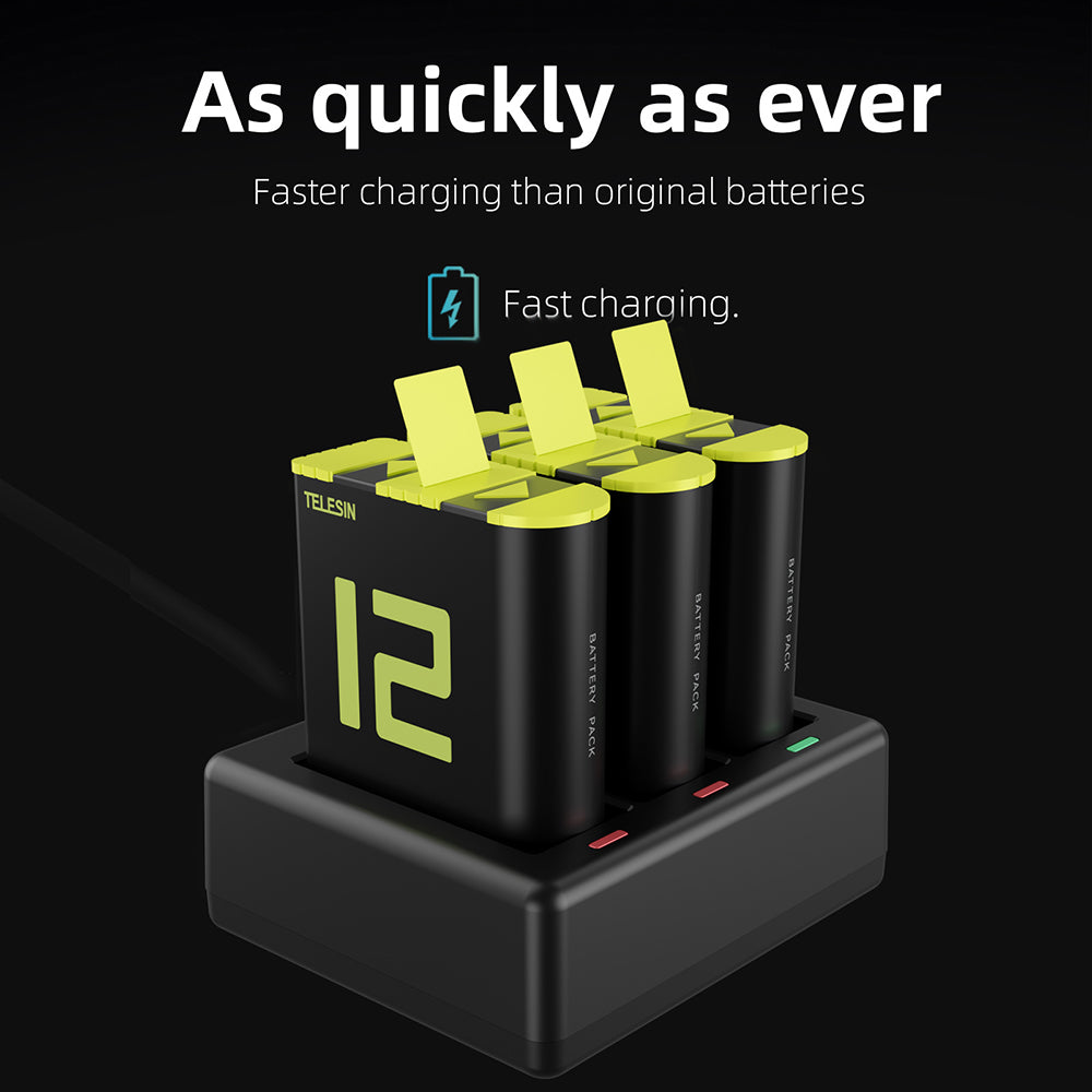 TELESIN-Chargeur de batterie 1750mAh pour GoPro 12, 12, 11, 10
