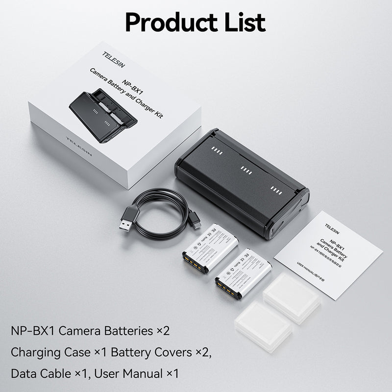TELESIN Portable Charging Case with 2 NP-BX1 Batteries for Sony