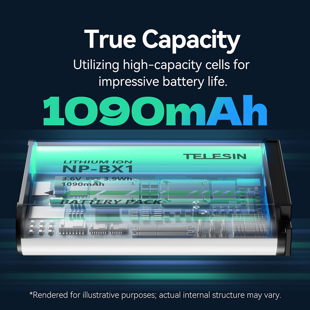 TELESIN Portable Charging Case with 2 NP-BX1 Batteries for Sony