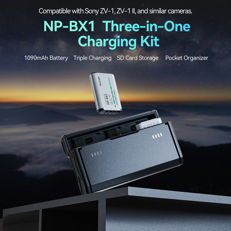 TELESIN Portable Charging Case with 2 NP-BX1 Batteries for Sony