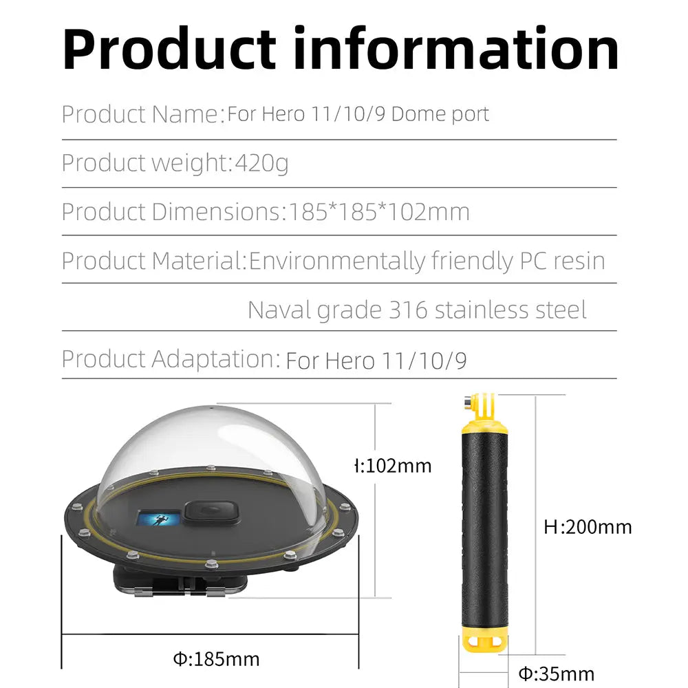 Dome Port TELESIN Per GoPro Hero 9-13 - Custodia Impermeabile 6 Pollici Per Foto Subacquee - Foto 8