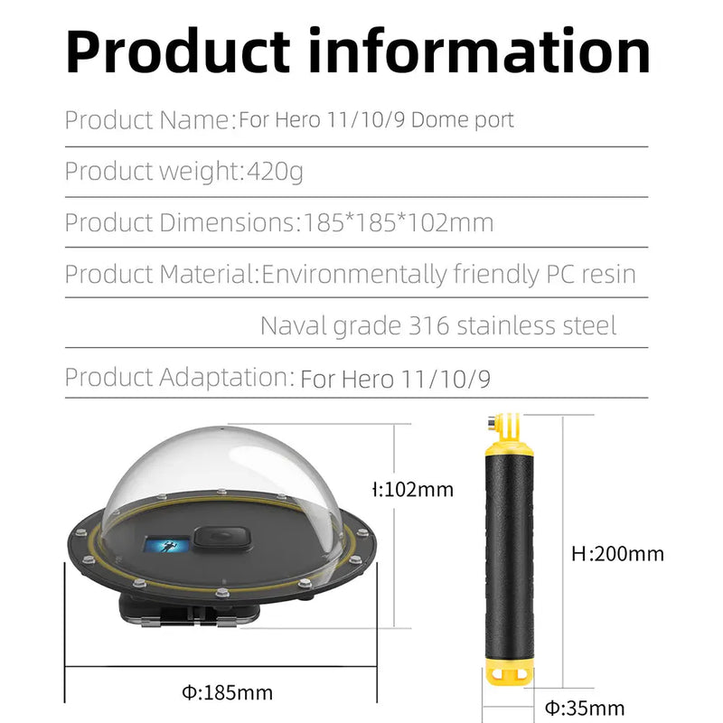 TELESIN Dome Port for GoPro Hero 11/10/9