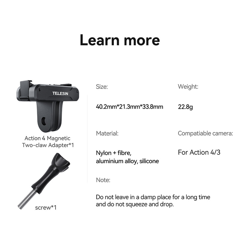TELESIN Magnetic Two-claw Adapter for DJI ACTION 3/4