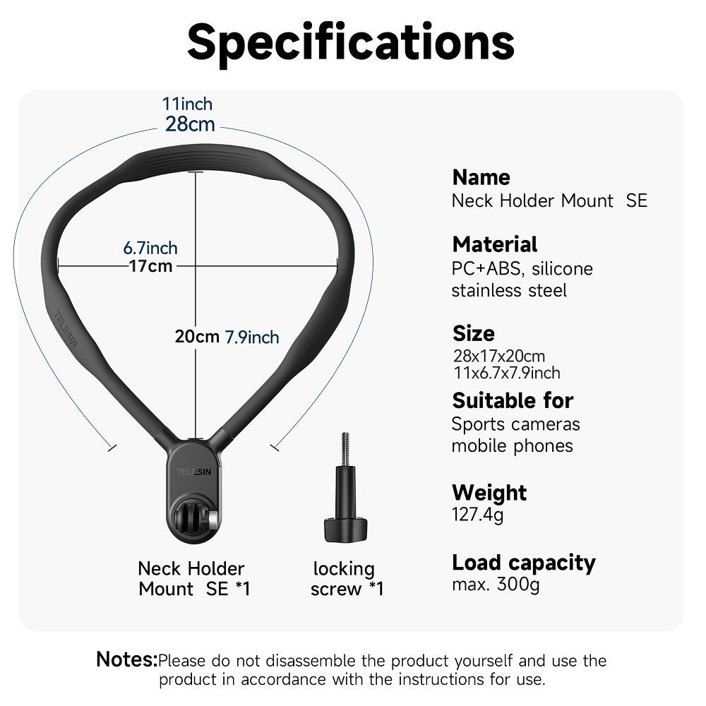 TELESIN Neck Holder Mount SE (No Magnetic) for Action Cameras/ Phones