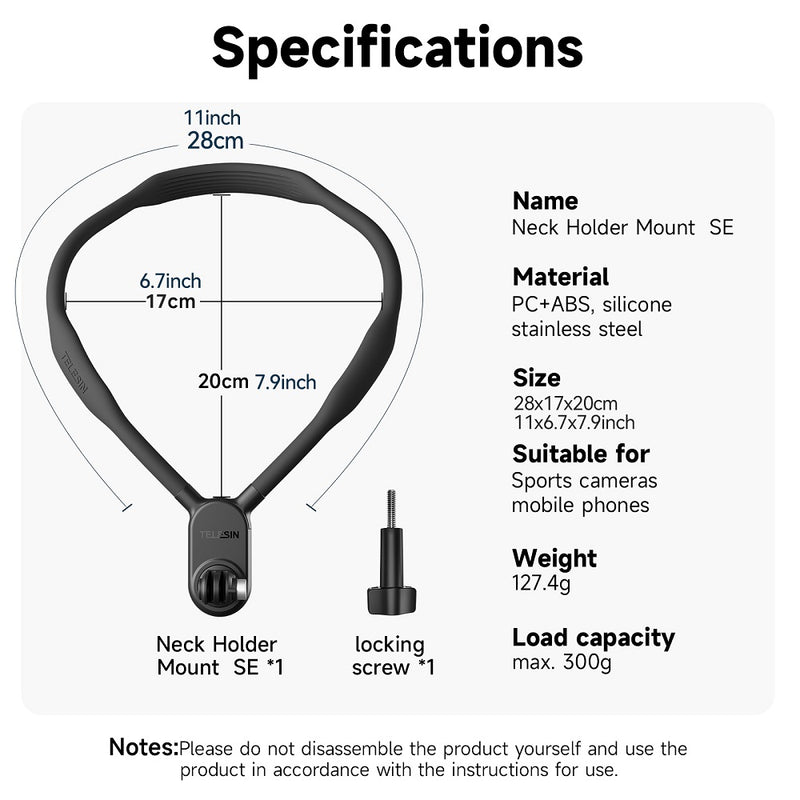 TELESIN Neck Holder Mount SE (No Magnetic) for Action Cameras/ Phones