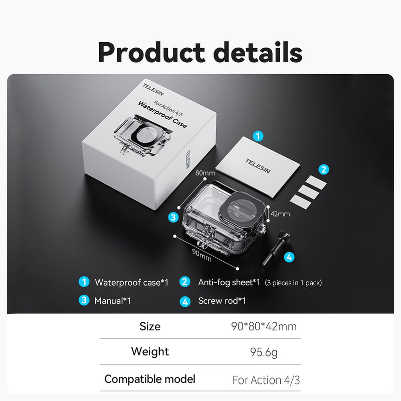 TELESIN Waterproof Case for DJI OSMO ACTION 3/4