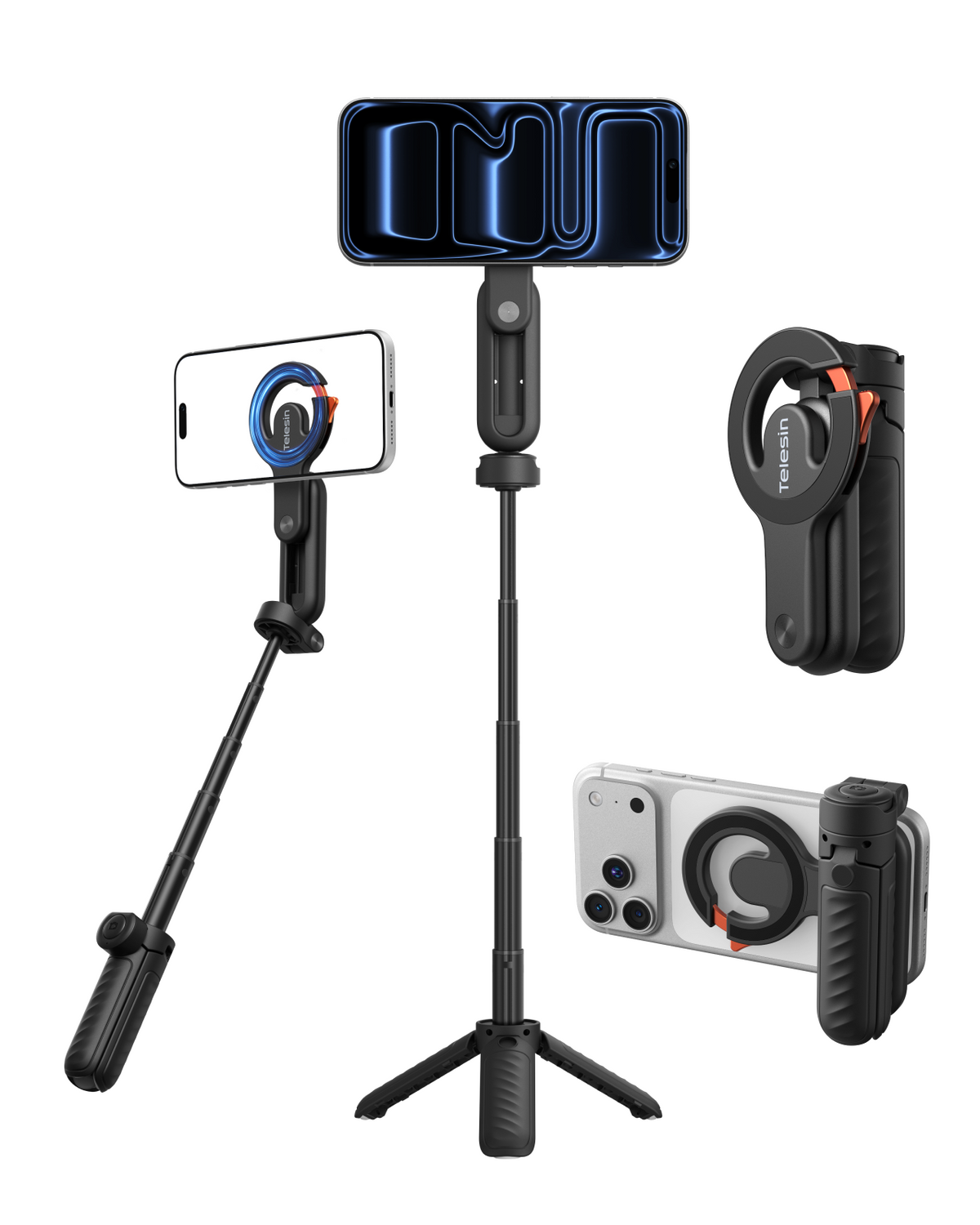 Telesin 4-in-1 Magnetic Selfie Stick with Carabiner