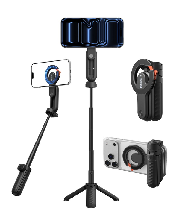 Telesin 4-in-1 Magnetic Selfie Stick with Carabiner
