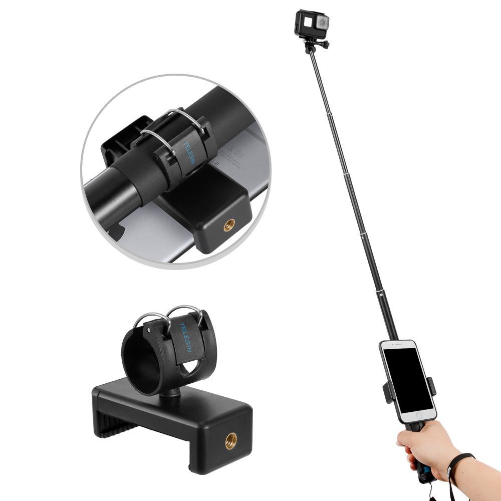 TELESIN 0.9m Extendable Aluminum Alloy Selfie Stick with Tripod and Phone Clip for GoPro - telesinstore