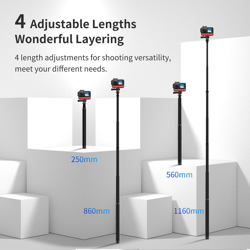 TELESIN 1.16m Carbon Fiber Selfie Stick - telesinstore